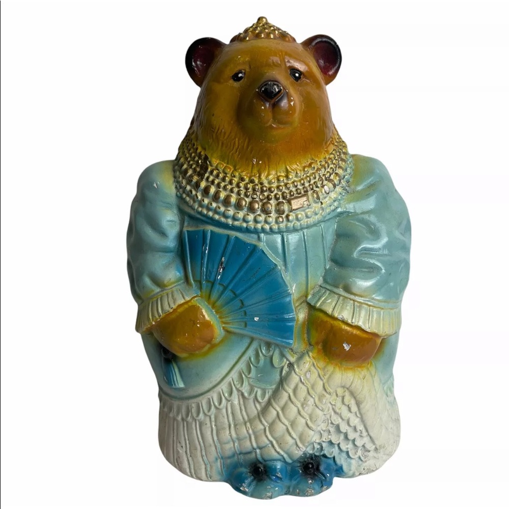 Vintage JUMBO Chalkware Elegant Bear & Penguin Piggy Bank Large 12.5” Tall